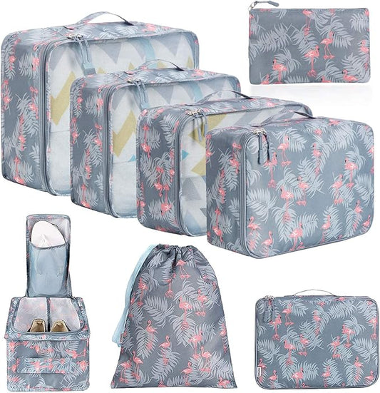 BAGAIL 8 Set Packing Cubes Luggage Packing Organizers for Travel Accessories-Red Flamingo by BAGAIL