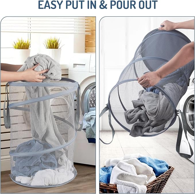 Seiritex Mesh Popup Laundry Hamper 115L Collapsible Laundry Basket Extra Large Capacity Foldable Clothing Storage Basket with Handles 26 H x 18 W x 18 L (Gray) - Image 6