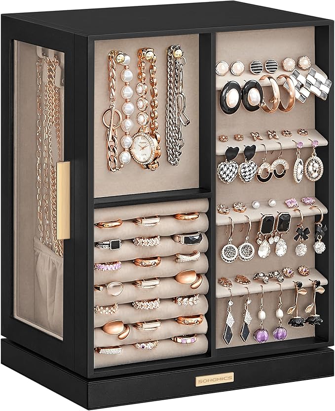 SONGMICS GISELLA Collection - Jewelry Box Organizer 360° Rotating, Vertical Jewelry Storage Case with 5 Drawers, Glass Window, Spacious, Open Design, Great Gift, Ink Black UJBC170B01 by Unknown