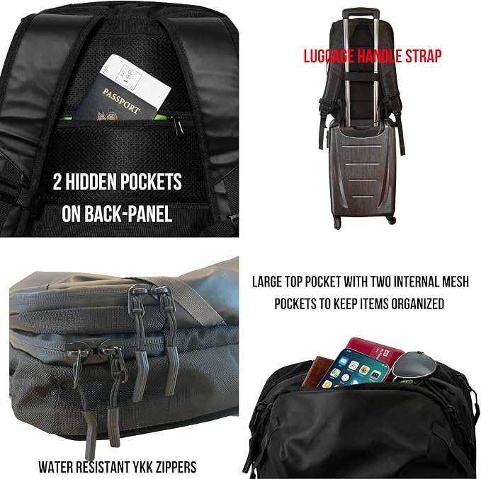 COR Surf Carry On Travel Backpack Bundle | Island Hopper Travel Backpack with Toiletry Bag and Compression Packing Cube Set (Black with 4 Piece, 28L) - Image 4