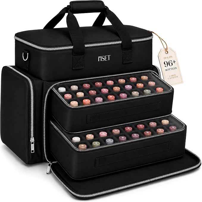 Nail Polish Organizer Case - Structured Spill-Proof Travel Bag with Reinforced Stitching, Strong Zippers, Removable Dividers - Extra Large Manicurist Storage Box in Luxury Gift-Ready Packaging - Black by Unknown