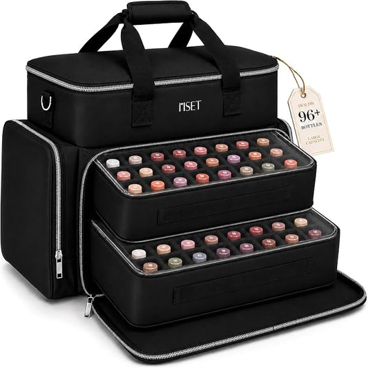 Nail Polish Organizer Case - Structured Spill-Proof Travel Bag with Reinforced Stitching, Strong Zippers, Removable Dividers - Extra Large Manicurist Storage Box in Luxury Gift-Ready Packaging - Black by Unknown