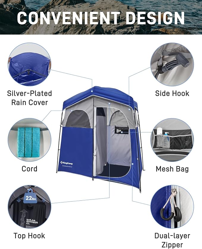 KingCamp Shower Tent, Portable Privacy Tent Outdoor Camping 1/2 Room Toilet Tents with Shower Bag & Dressing Room for Beach, Camping & Hiking - Image 3