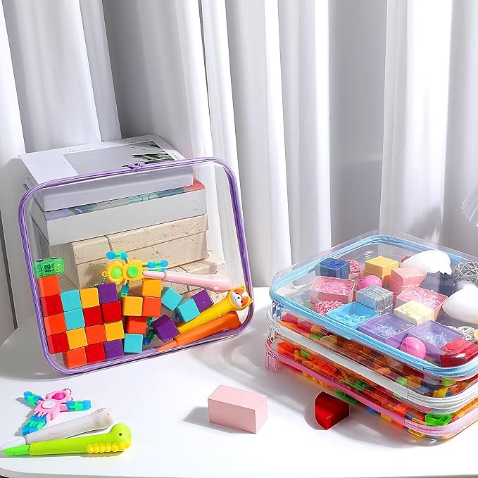 Hoolerry 4 Pcs Hard Clear Zipper Case Makeup Bags Plastic Zipper Pouch Transparent Storage Box Containers for Cosmetics, Snacks, Building Blocks, Puzzles(Clear,13.8 x 11.8 x 2 in,Multicolor) - Image 5