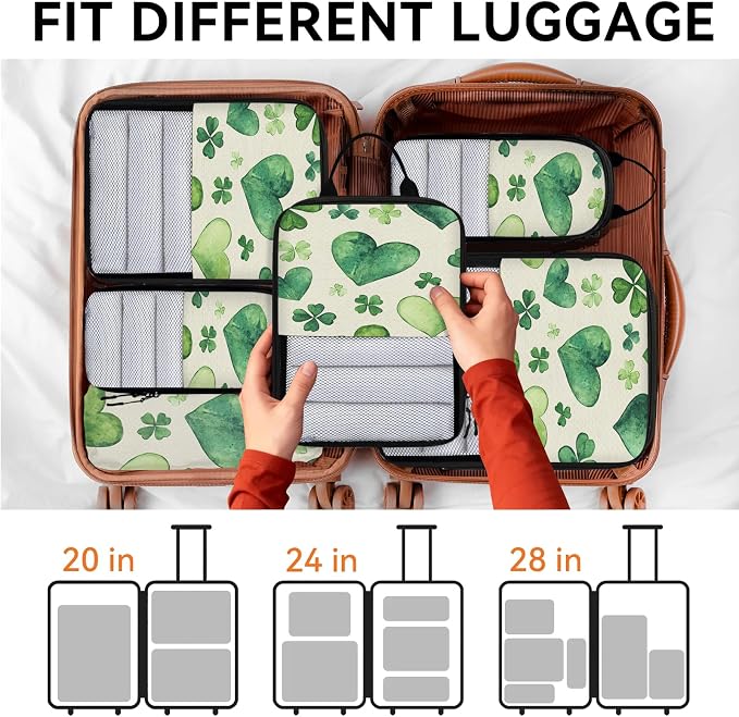 Clover Shamrock Irish St Patrick's Day Compressible Packing Cubes for Suitcase 6 Set Lightweight Expandable Compression Packing Travel Luggage Organizer - Image 7