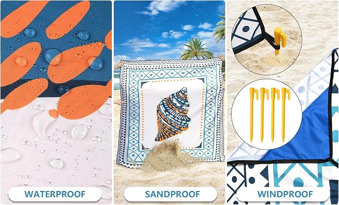 HIHOHO Beach Blanket Waterproof Sandproof Extra Large Beach Mat 79" X 83"/120"x108"for 1-8 Adults Quick Drying Durable Outdoor Picnic Mat for Beach Travel Camping Hiking - Image 3