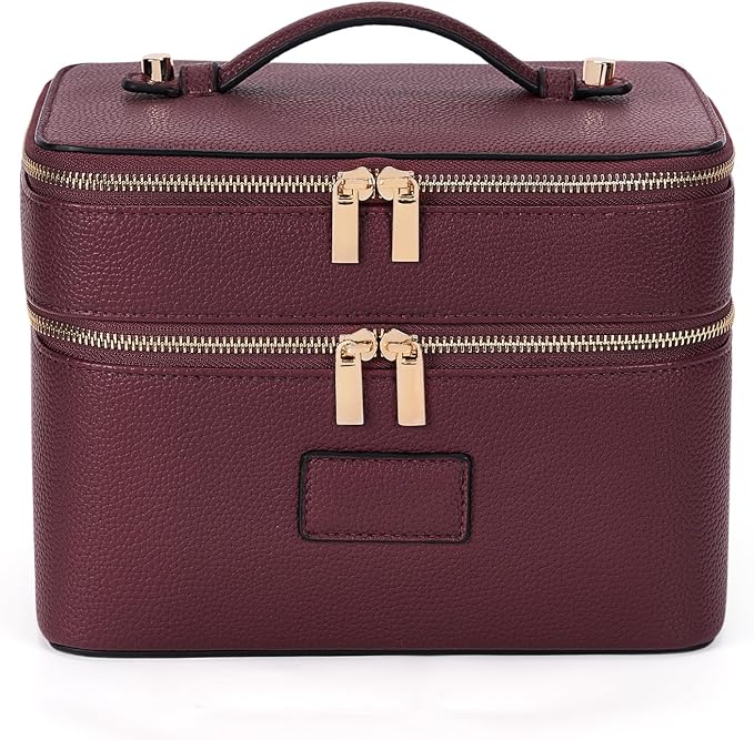 HiTotes Large Makeup Bag Duo Vanity Case for Women Leather Makeup Case Travel Toiletry Bag Portable Double Layer Cosmetic Bag by HiTotes