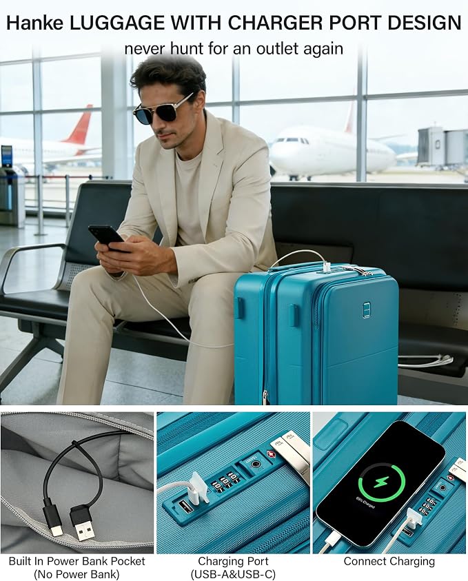 Hanke 20 Inch Expandable Carry On Luggage with Cup Holder 22x14x9 Airline Approved, Top Opening Hard Shell Suitcases with Wheels, Carry-On Travel Suitcase Trunk Luggage with Lock, Caribbean Blue - Image 5