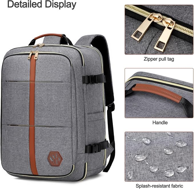 40L Travel Laptop Backpack for Women & Men, Airline Approved Carry On Luggage Overnight Bags, Waterproof Personal Item Bag, Weekender Essentials Backpacks Vacuum Backpack Gray - Image 8