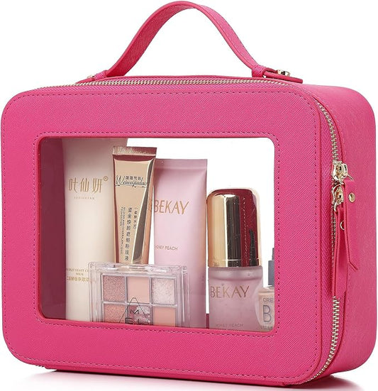 Pinkmik Clear Makeup Bag Waterproof Travel Case for Cosmetics and Toiletries Women's Makeup Organizer and Car Bag with Zipper (X/Fuxia, L) by Pinkmik