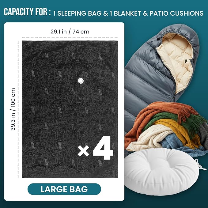 TAILI 4 Pack Outdoor Vacuum Storage Bags, Travel Compression (39x29 inch), Tear-Proof Vacuum Seal Bags for Camping, Cushion, Clothing, Waterproof, Wearproof, Punctureproof - Image 2