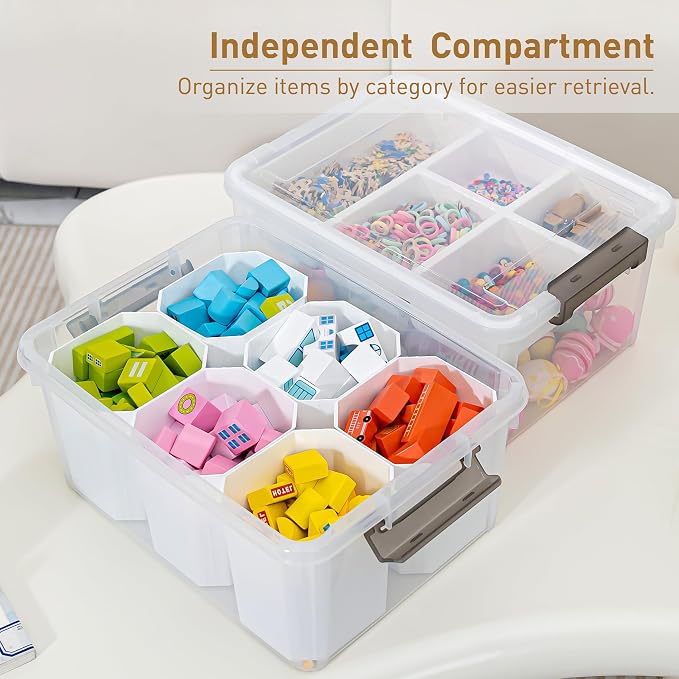 Citylife 17QT 2Packs Clear Craft Organizers and Storage Bins with Lids | Stackable Art Supply Organizer with Tray and 6 Inserts for Markers, Crayons, Pencils, Tools, Playdoh, Coloring Books - Image 3