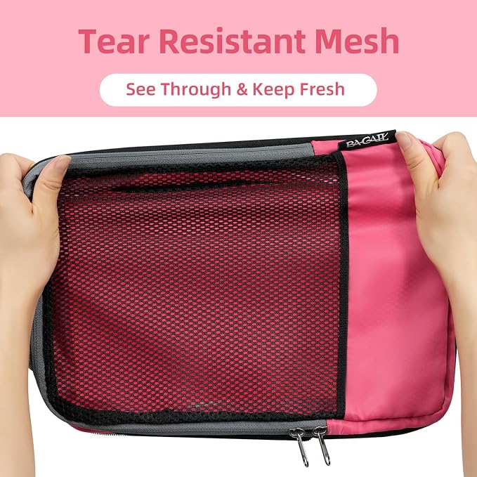 BAGAIL 4 Set/6 Set/8 Set Compression Packing Cubes Travel Accessories Expandable Packing Organizers (Half Mesh, 6-Coral) - Image 5