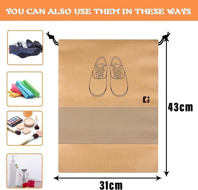 Kuber Industries Pack of 8 Shoe Bags | Shoe Bags for Travel | Non-Woven Shoe Storage Bags | Storage Organizers Set | Shoe Cover with Transparent Window | Shoe Dori Cover | Beige - Image 3
