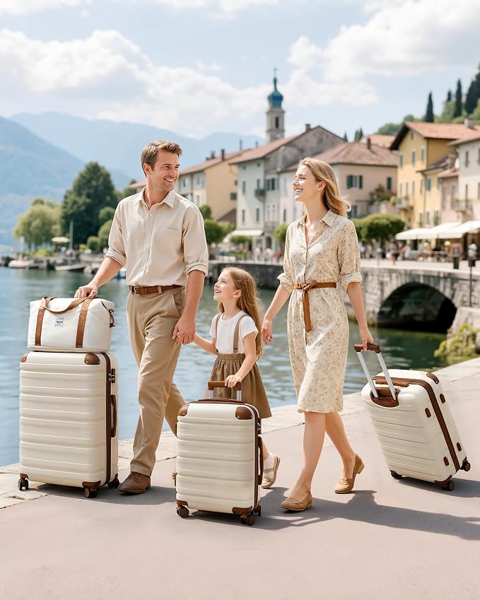 TAKUMI Luggage Sets 5 Piece Lightweight Carry On luggage with Duffel Bag ABS+PC Hardshell Suitcases with YKK zippers Double Spinner Wheels Travel Luggage with TSA Lock(WHITE BROWN, 5 PIECE SET) - Image 7