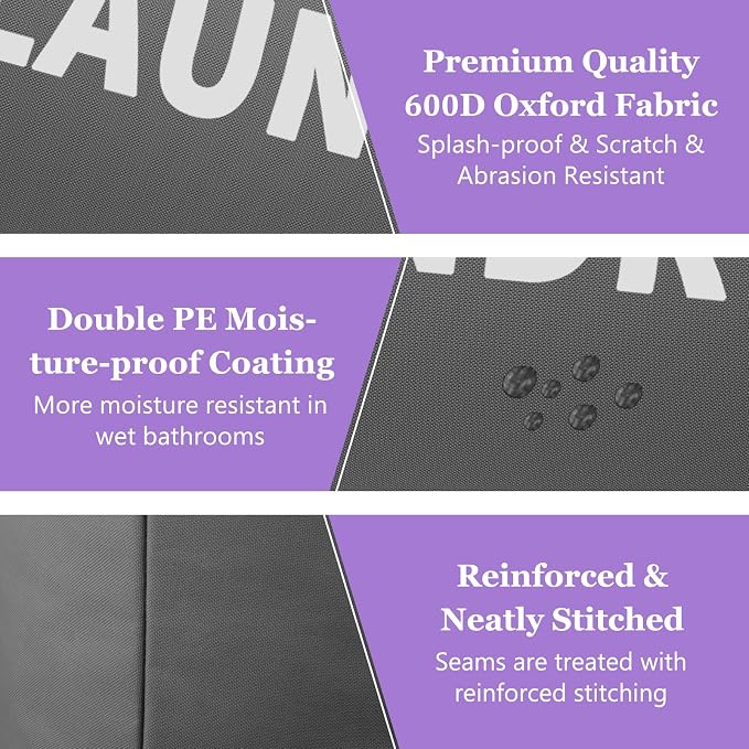 Collapsible Laundry Basket with Handles, 95L Large Laundry Hamper for Bedroom, Dirty Clothes Hamper Stand Up Well, Portable Storage Basket for Famliy, Travel, Dark Grey - Image 9