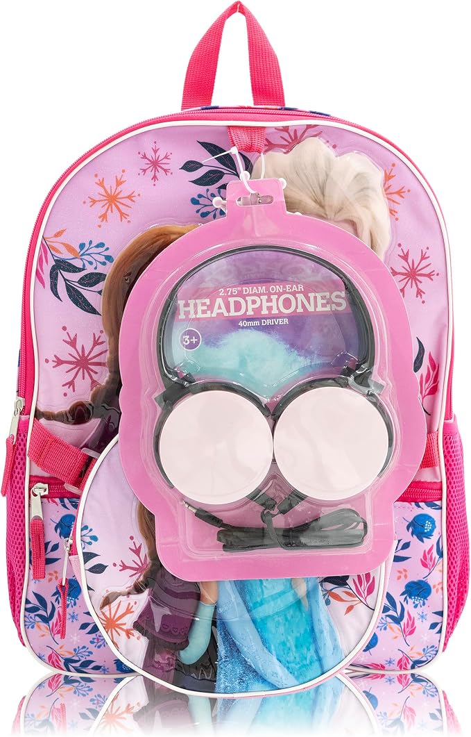 Disney Frozen Backpack Set for Girls with Headphones | 4-Piece Elsa and Anna Backpack with Insulated Lunch Bag, Dangle Charm | Kids School Bookbag | Ages 3+ - Image 2