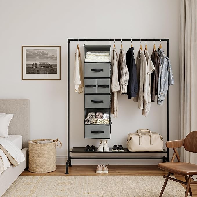 GRANNY SAYS Hanging Closet Organizer 6 Shelves, Closet Organizers and Storage with 5 Drawers, 6 Side Pockets Closet Hanging Organizer, Hanging Storage Organizer for Closet, Baby Clothes, Gray - Image 2