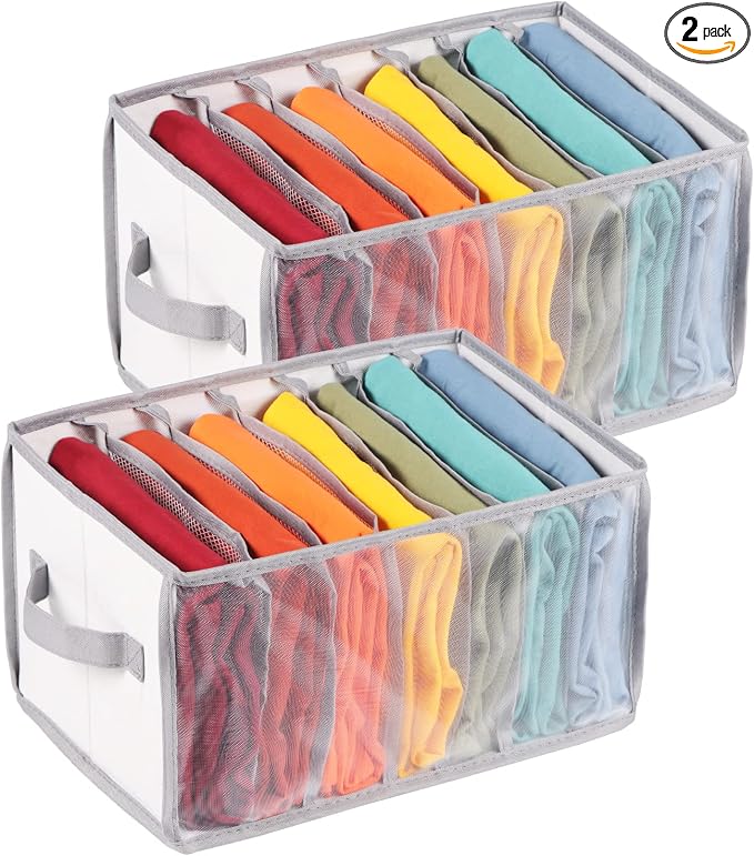 Univivi Clothes Drawer Organizer Wardrobe Clothes Organizer for Folded Clothes, 7 Grids Upgraded Large Capacity Drawer Organizers for Jeans, Pants, Sweaters, T-Shirt, Underwear - Set of 2 by Univivi