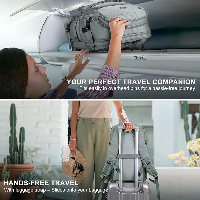 PIJUSHI Casual Travel Backpack for Women with 16" Padded Laptop Compartment | Carry On Luggage with USB Charging Port, 1680D Water-Resistant Nylon, Airline Approved, For Daily, Hiking - Image 6