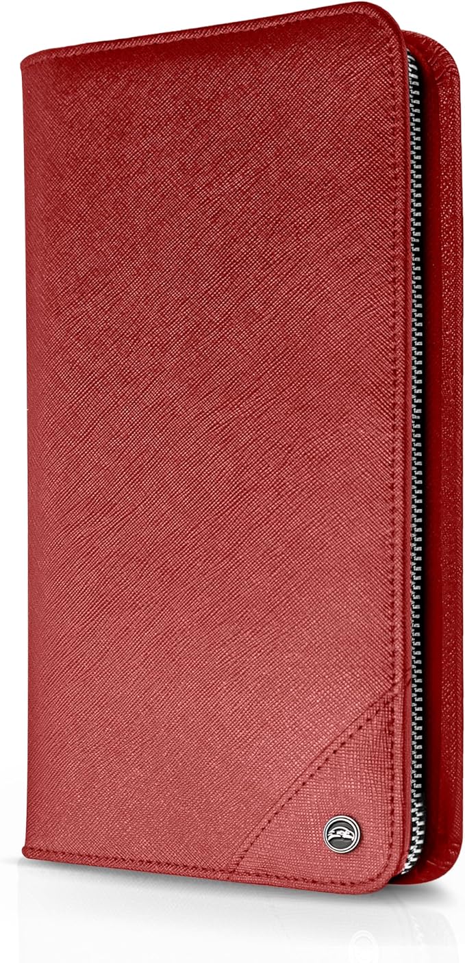 Family 4 Passport Holder - Travel Wallet RFID Blocking, Document Organizer, Essentials Plane Accessory Cover for Women Men (Red) by SnazzyHawk