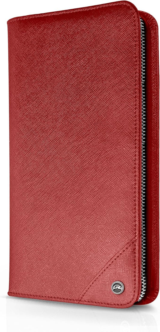 Family 4 Passport Holder - Travel Wallet RFID Blocking, Document Organizer, Essentials Plane Accessory Cover for Women Men (Red) by SnazzyHawk