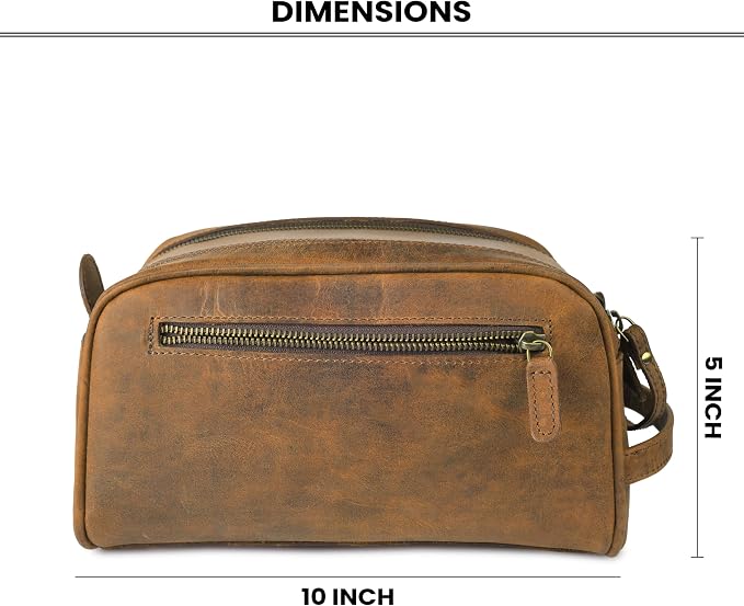 Rasavi Genuine Leather Travel Toiletry Bag, Handcrafted Vintage Water-Resistance Dopp Kit, Large Shaving & Bathroom Organizer - Gift for Men & Women - Distressed Brown - Image 5