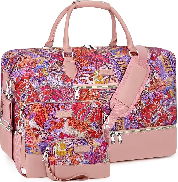 ITIEZY Weekender Overnight Bag for Women - Large Travel Duffel Bag with Shoe Compartment, Gym Duffel Bag Hospital Bag Carry On Tote Bags for Airplanes with Crossbody Bag Toiletry Bag 3Pcs Set by ITIEZY