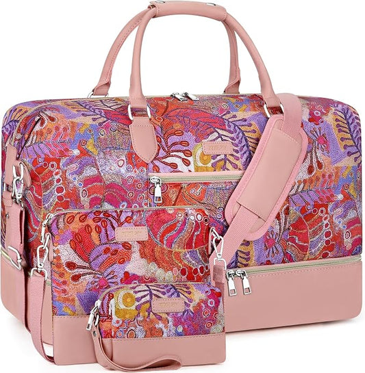 ITIEZY Weekender Overnight Bag for Women - Large Travel Duffel Bag with Shoe Compartment, Gym Duffel Bag Hospital Bag Carry On Tote Bags for Airplanes with Crossbody Bag Toiletry Bag 3Pcs Set by ITIEZY