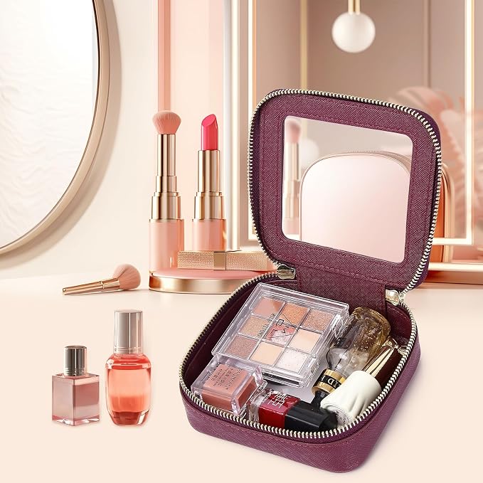 Pinkmik Small Clear Mini Makeup Bag, Burgundy, MINI-1 | Cosmetic Case & Toiletry Bag, Zipper Closure, Purse Organizer, Car Essentials - Image 4
