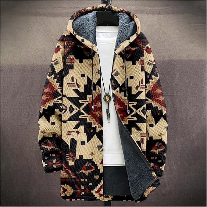 Full Zip Hoodies for Men Long Fleece Lined Knitted Hoodies with Pockets Fashion Coat Warm Cardigan for 2024