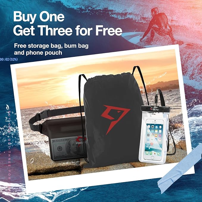 Piscifun Dry Bag Waterproof, Lightweight Dry Backpack Roll-Top Sealed with Waist Pouch and Phone Case Keeps Gear Dry Inside for Kayaking, Boating - Image 5