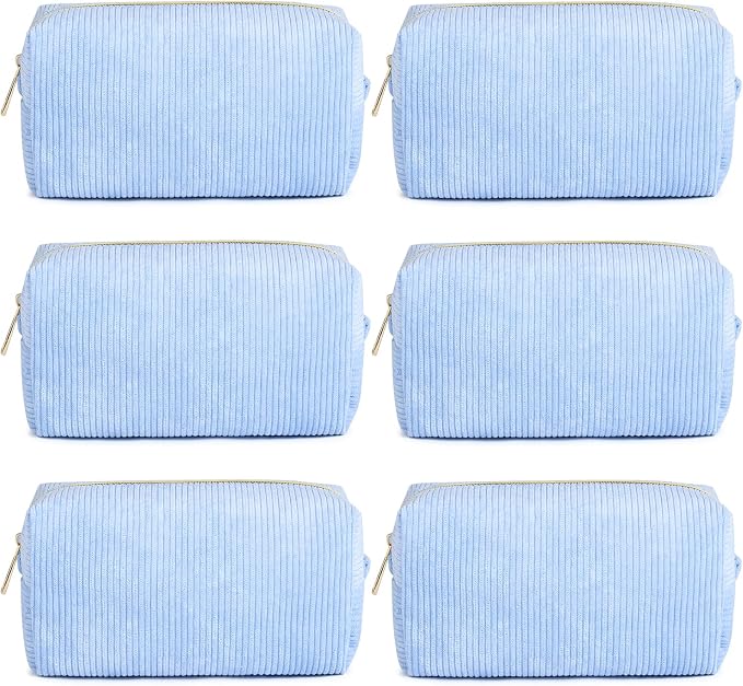SOIDRAM 6PCS Bridesmaid Proposal Gifts Corduroy Blue makeup bag bulk for Wedding Party Favors Bachelorette party decorations Toiletry Organizer Bag Cosmetic Case Gift - Image 5