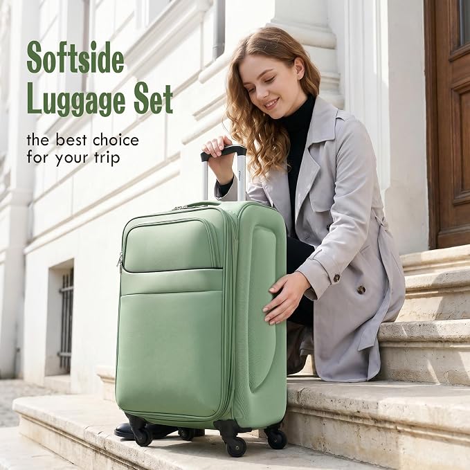 Merax Softside Luggage Set 4 Piece,18/22/26/30 Expand Suitcase,Light Green | Lightweight Travel Suitcase with Wheels, Luggage with TSA Lock, Suitcase,Carry On Checked Luggage Set - Image 2