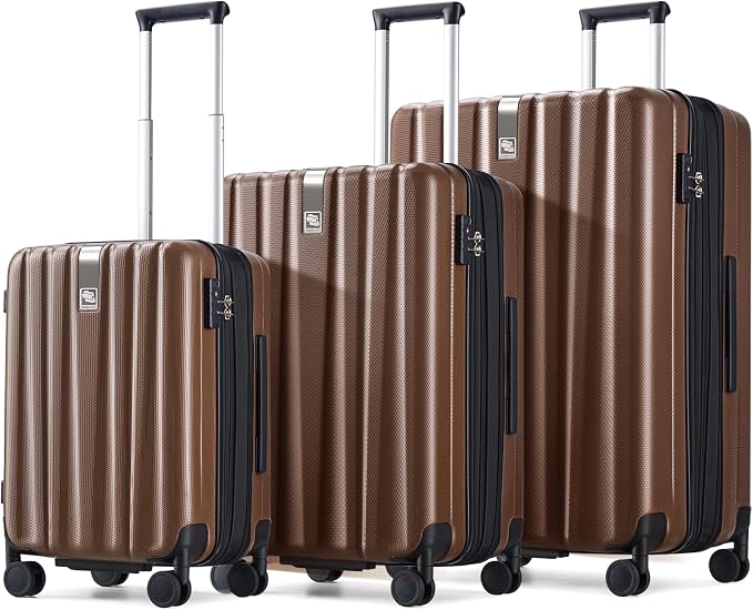 Hanke Expandable Hardshell Luggage Sets 3 piece Carry On Luggage with Wheels Suitcases Lightweight Checked Tsa Luggage Rolling Large Suitcase Travel Luggage Bag Woman Men 20/24/29 Inch(Brown) by Hanke