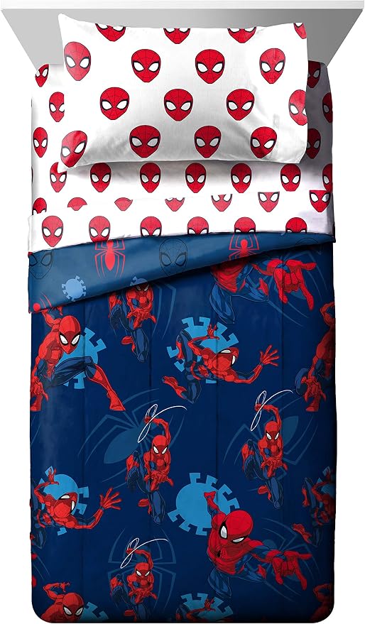 Marvel Spiderman Twin Comforter Set 4 Piece Kids Bedding for Boys, Blue | Bed in a Bag, Comforter Sheets Pillowcase, Official Product, Soft Microfiber, Machine Washable, Easy Care, Boys Gift - Image 2