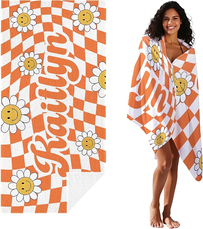 JML Personalized Beach Towel with Name, Custom Flower Beach Towel, Customized Microfiber Pool Towel, Quick Dry & Absorbent Swim Towel for Adult,Anniversary, Birthday, Summer Holiday,Vacation - Image 2