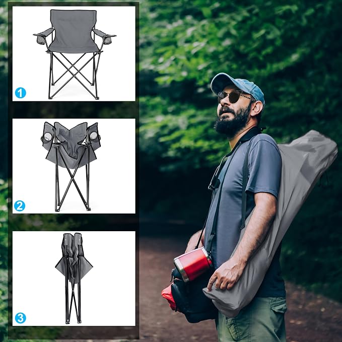 HaSteeL Camping Chair for Adults, Folding Beach Chair Set of 2, Large Foldable Portable Chair for Outdoors Fishing, Hiking, Sporting, Travel, Picnic, Lawn, Hold 275lbs & A Storage Bags (Grey) - Image 5
