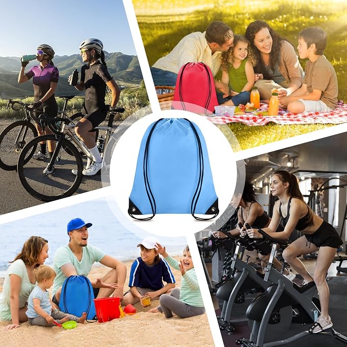 Grneric Drawstring Backpack Bulk 42 Pcs String Backpack Drawstring Bags Cinch Bag Sackpack for Men Women Gym (Sky Blue) - Image 7