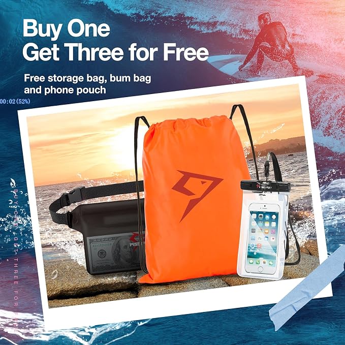 Piscifun Dry Bag Waterproof, Lightweight Dry Backpack Roll-Top Sealed with Waist Pouch and Phone Case Keeps Gear Dry Inside for Kayaking, Boating - Image 5