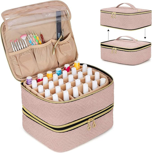 LUXJA Detachable 2 Layers Nail Polish Case Holds 60 Bottles, Pale Rose | Fits 15ml - 0.5 fl.oz Nail Polish Bottles, Tools Storage Pockets, Patented Design by Luxja