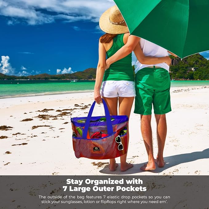 Red Suricata Mesh Beach Bag with Zipper - Extra Large Beach Tote Bag – Pool Bag | with Zipper - Image 3