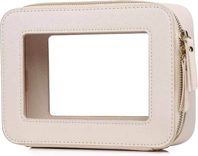 Clear Makeup Bag Women's Waterproof Travel Cosmetic Case and Toiletry Bag Portable Makeup Organizer Bag Car Essential with Zipper (Beige, M) by LOFOWN