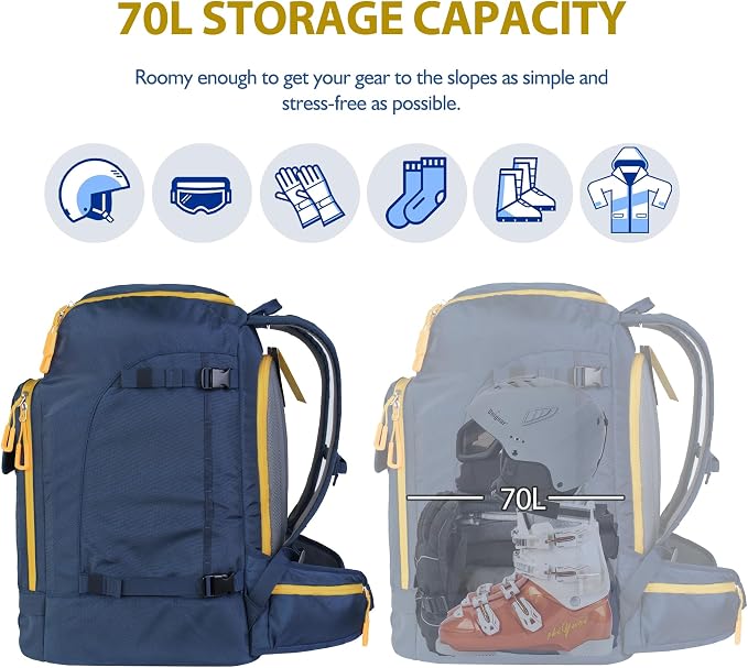 Unigear Ski Boot Bag Backpack for Helmet 50L/70L, Goggles, Gloves, Skis, Snowboard & Accessories - Image 2