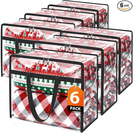 SpaceTrove Clear Clothes Storage Bags, 6 Pack Closet Organizers and Under Bed Storage Containers, Foldable Moving Bags with Zippers for Comforter, Blanket, Bedding, Duvet, PVC Packing Bags 90L by Unknown