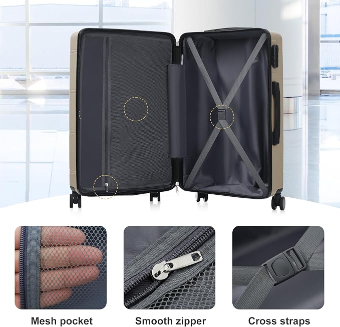 Merax Luggage Set 6 Piece,Lightweight Hardshell Suitcase with Wheels | 14 IN Cosmetic Case 20/24/28 IN Luggages with Handle Password Lock Duffel Bag and Toiletry Bag,Khaki - Image 5