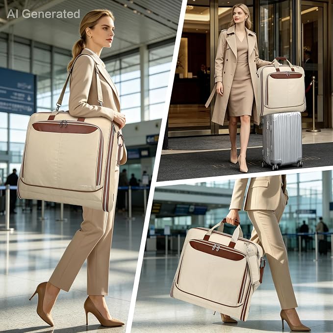 Travel Garment Bag Carry on Suit Bag for Women 51'' Waterproof Garment Bags Dress Bag for Travel Business Hanging Suitcase Luggage with Shoulder Strap Free shoes bag Fit 15.6'' Laptop, Beige - Image 2