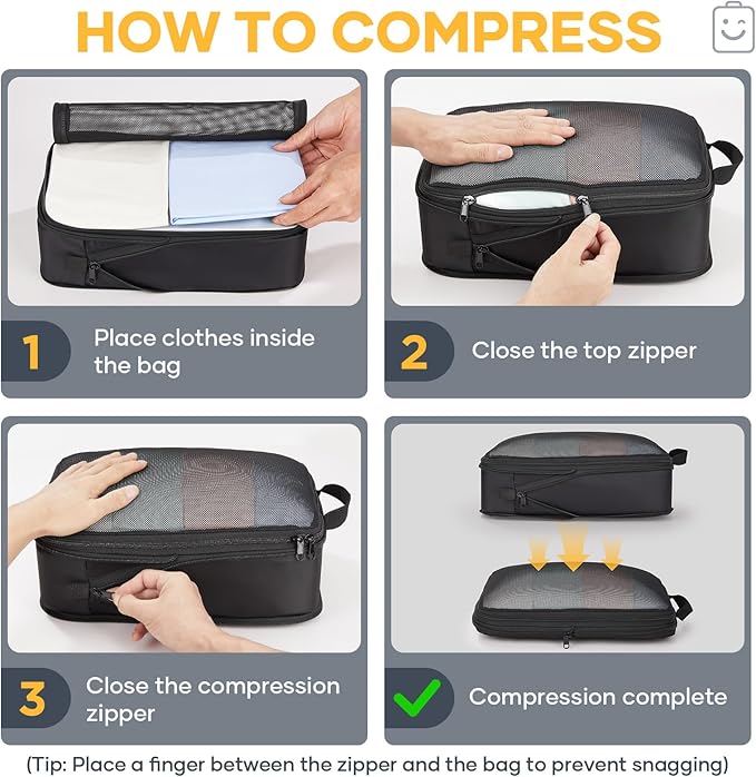 Veken 6/9/11 Set Compression Packing Cubes for Travel Essentials,Compressible Expandable Luggage Suitcase Organizer Bags with Garment Bag,Space Saver Bags with Over 1000 pcs of Mesh Holes(Black) - Image 3