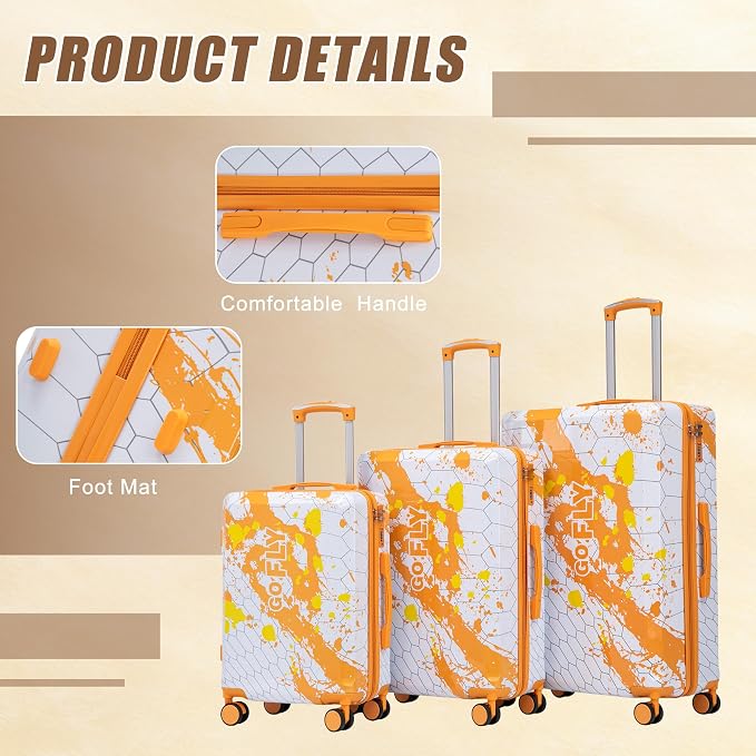 Hardside Luggage Sets, Lightweight Stripes Suitcase with Spinner Wheels, Yellow-PC - Image 5