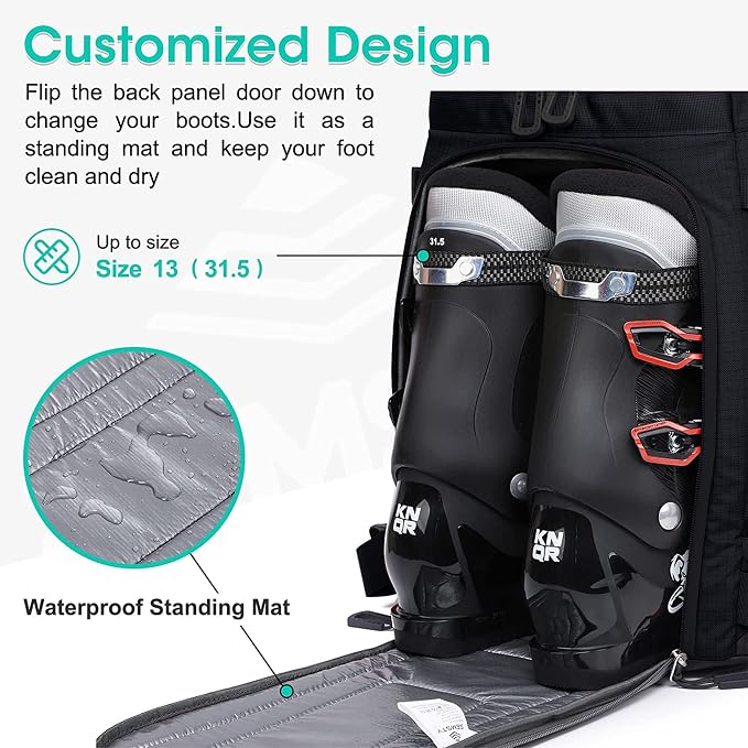 Ski Boot Bag, 55L/70L Waterproof Ski and Snowboard Boots Travel Backpack for Skis, Snowboard, Ski Helmet, Goggles, Gloves & Accessories - Image 6